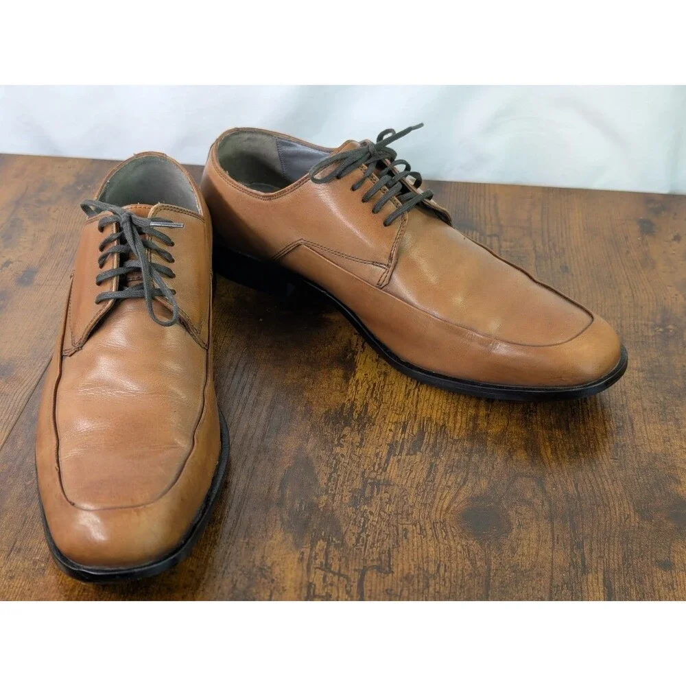 Kenneth Cole NY 72416 Men’s Tan Leather Apron Toe Derby Dress Shoes Size 9